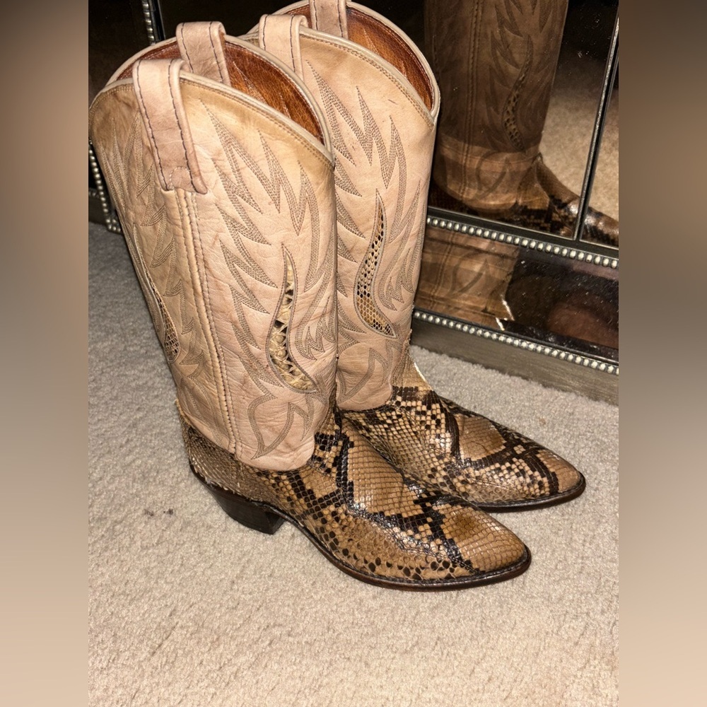 Dan Post Python Leather Boots Womens Brown Snakes… - image 4